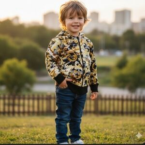 Versace Barocco Print Zip-Up Hoodie Top Little Boy's Size 4T